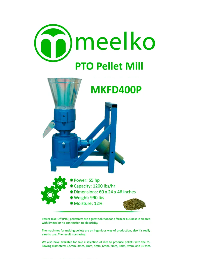 Imagen del producto Peletizadora PTO MKFD400P de 400 mm: Alta Producción en el Campo - Meelko